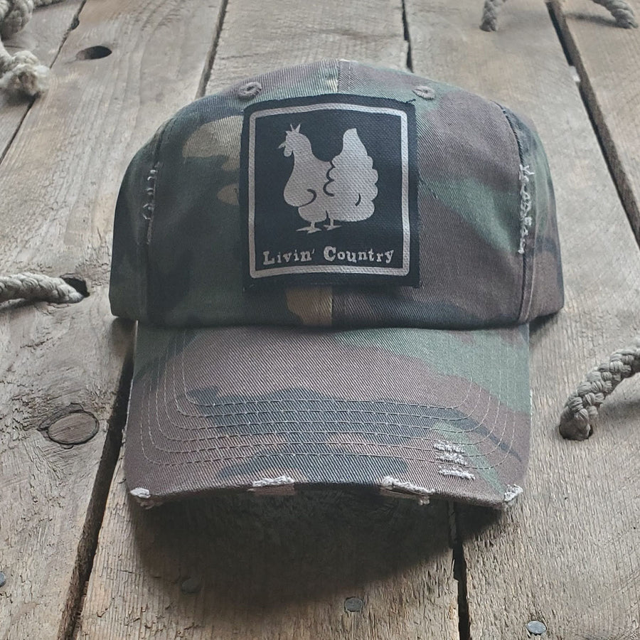 Livin' Country Chicken Distressed Patch Hat