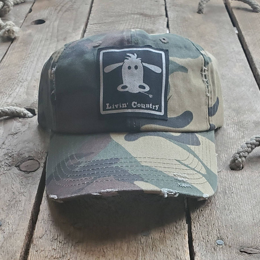 Livin' Country Cow Distressed Patch Hat