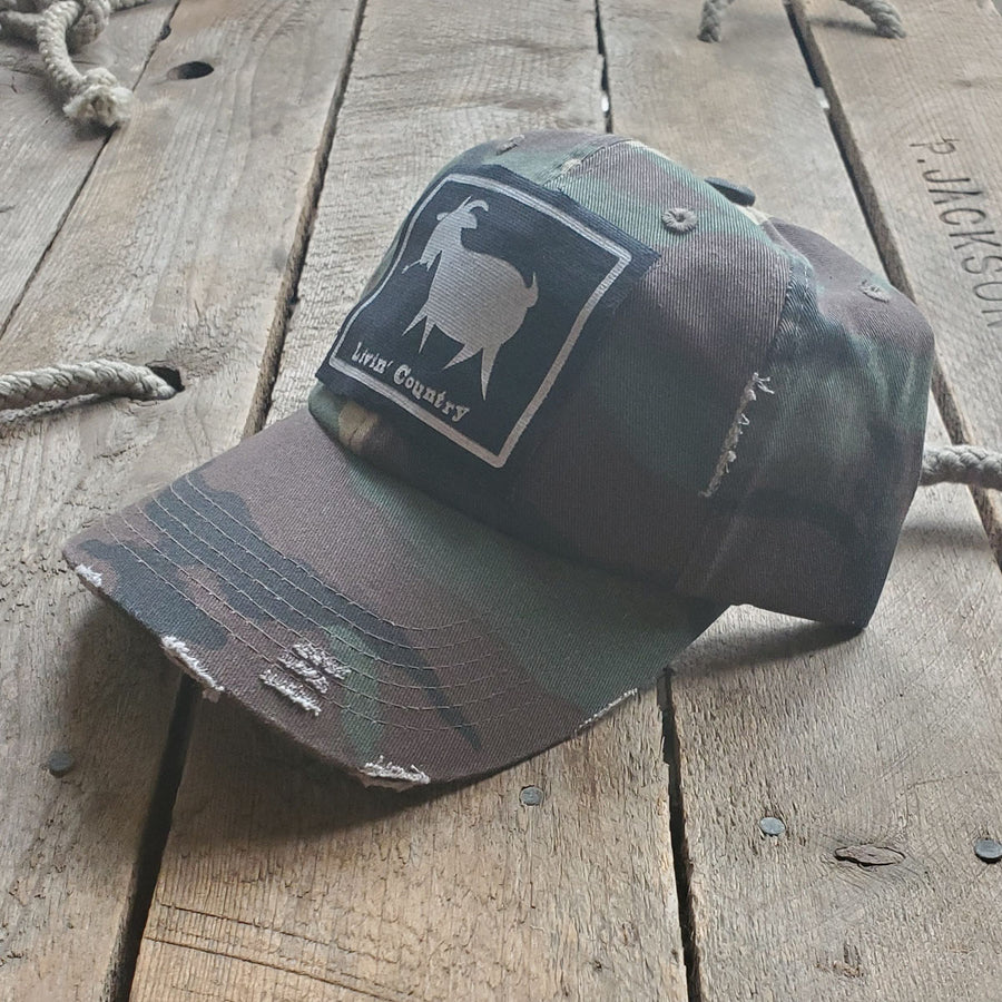 Livin' Country Goat Distressed Patch Hat