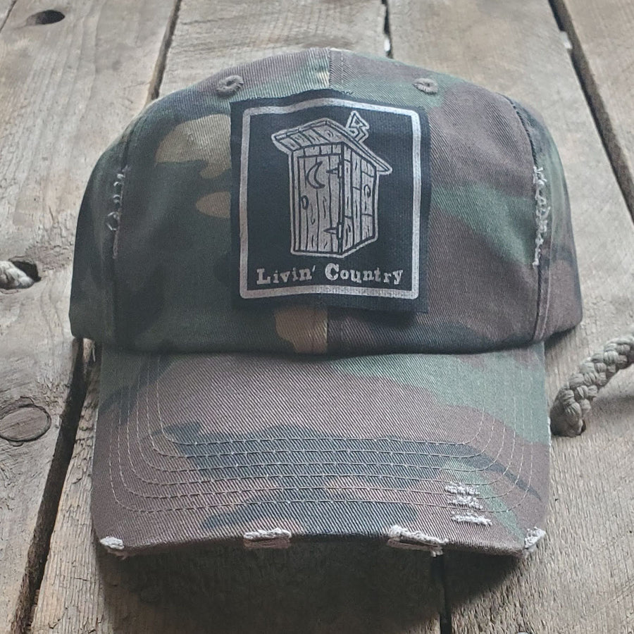 Livin' Country Outhouse Distressed Patch Hat