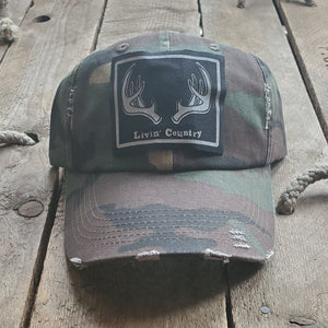 Livin' Country Antlers Distressed Patch Hat