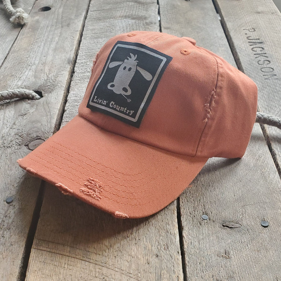 Livin' Country Cow Distressed Patch Hat
