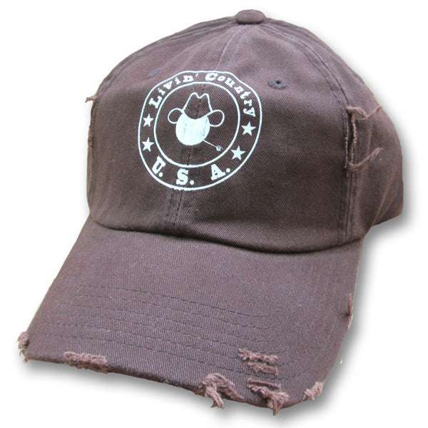 Livin' Country Logo Dark Brown Distressed Cap - Livin' Country Apparel & Accessories
